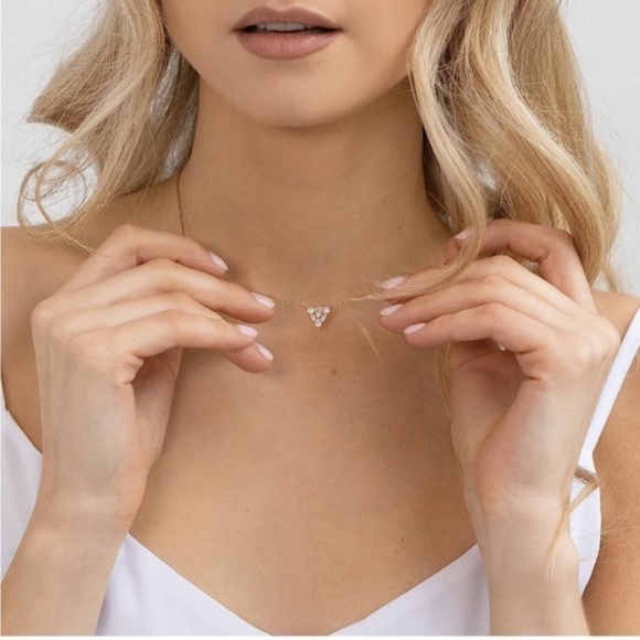 GOLD 14k Gold Plated Cubic Zirconia Triangle Pendant Necklace - Picture 3 of 3